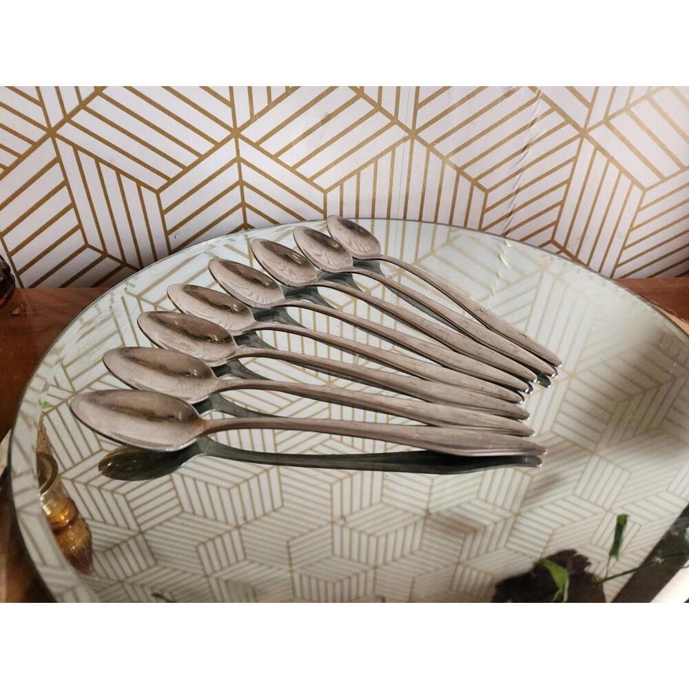 Mar-Crest Stainless Citation Atomic Starburst 8 Iced Tea Spoons MCM Flatware